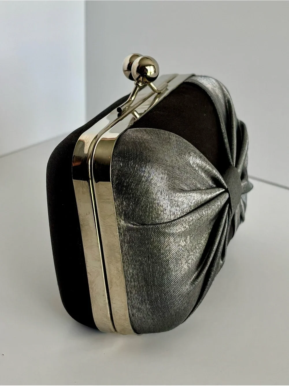Bow Satin Clutch Silver Black Evening Bag Wedding Formal Purse